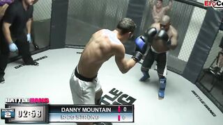 Dark Haired skank with gigantic titties fucking a boxer in the