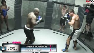 Dark Haired skank with gigantic titties fucking a boxer in the