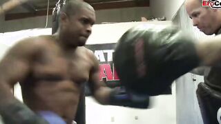 Dark Haired skank with gigantic titties fucking a boxer in the