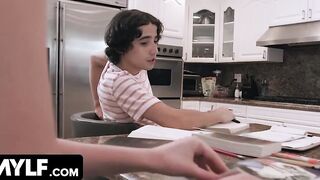 Mylf - Snatched Milf With Gigantic Jugs Bangs Her Step Daughter's Boyfriend On The Kitchen Counter