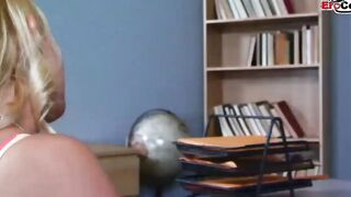 Blonde College sluts with natural tits seduce her teacher