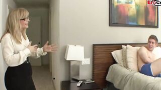 Huge Boobed blonde Mature inside Nylons caught the dude masturbating