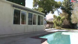 Dark Haired Eighteen with small tits seduced for a mouth creampie