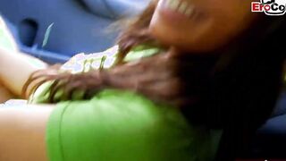 French amateur MILF bitch make outdoor sex inside forest