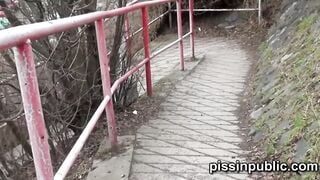 Sexual girls found a super spot to peeing next to their neighbours place