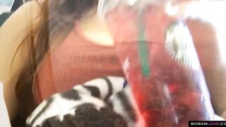 Big Tit dark hair joins the masturbation mile high club (Huge natural breasts)
