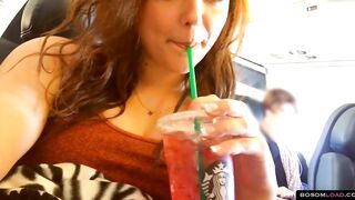Big Tit dark hair joins the masturbation mile high club (Huge natural breasts)
