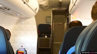 Big Tit dark hair joins the masturbation mile high club (Huge natural breasts)