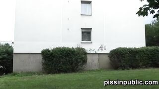 Desperate girls are peeing inside front of their neighbours house