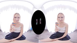 VRALLURE Adorable blonde has multiple orgasms with her dildos inside virtual reality