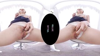 VRALLURE Adorable blonde has multiple orgasms with her dildos inside virtual reality