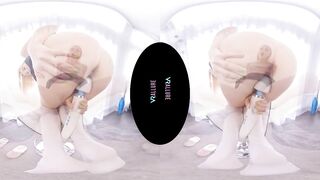 VRALLURE Adorable blonde has multiple orgasms with her dildos inside virtual reality