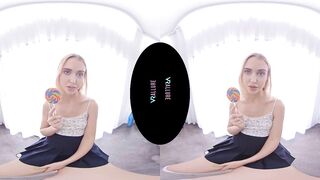 VRALLURE Adorable blonde has multiple orgasms with her dildos inside virtual reality