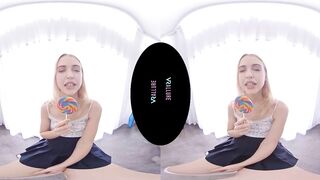 VRALLURE Adorable blonde has multiple orgasms with her dildos inside virtual reality