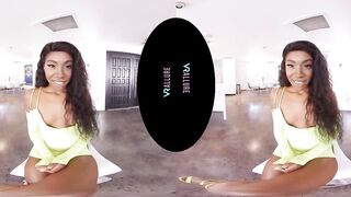 Petite black Beauty plays with her sex toys inside virtual reality
