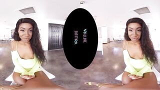 Petite black Beauty plays with her sex toys inside virtual reality