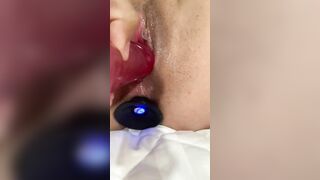 Having Fun with my soak snatch and anal plug