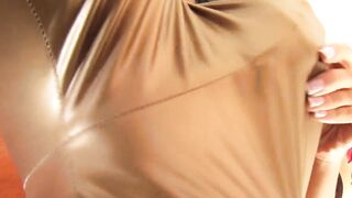 Time for an orgasm? All alone with tight gold pants and a powerful red toy