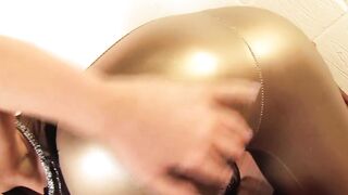 Time for an orgasm? All alone with tight gold pants and a powerful red toy
