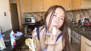 Crazy Sexy morning have your adorable oriental GF for breakfast into kitchen point of view