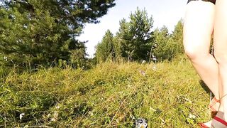 chick masturbates inside the woods double penetration