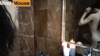 Masturbating into shower, ride my pink, silicone toy Mimi Mouse
