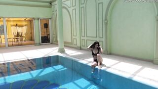 Dark Hair huge boobs Cutie Sheril Blossom swims naked and goddess