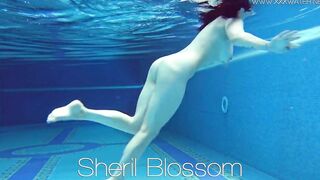 Dark Hair huge boobs Cutie Sheril Blossom swims naked and goddess