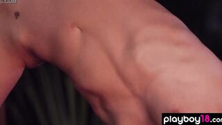 Flexible cougar yoga instructors Daniella Smith naked workout at night outdoors