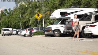 Parking porn video – Flashing her long titted into the parking lot