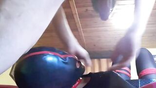 Laura on Heels amateur 2021. Tied on a bed and masked, she's throated inside different ways and positions