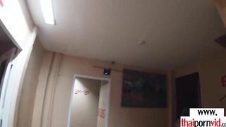 Slender amateur Thai 19 year old Cherry groaning on a big white penis