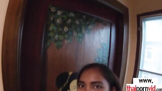 Slender amateur Thai 19 year old Cherry groaning on a big white penis