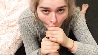 European thot Eva drinks COFFEE with CUM!