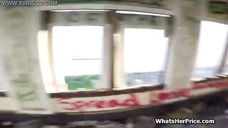Quickie inside an older trains passenger vehicle