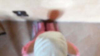 Wearing pink fishnet catsuit and pink platform ankle boots. Hard pov fellatio