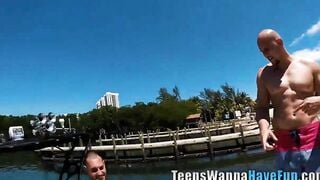 Eighteen inside yacht threeway suck and riding