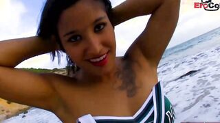 French amateur latina eighteen banged public at the beach