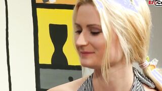 Slender blonde with big legs gotten a cumshot on her