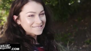 Family Grind - Huge Boobed Stepmom And Her Hottie Step Daughter Take Turns Rides Step Brother's Cock