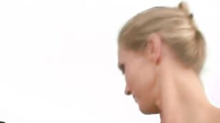 Blonde Milf with gigantic melons fucks in a interracial FFM