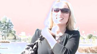 Slender blonde skank with small hooters getting a gigantic jizzed