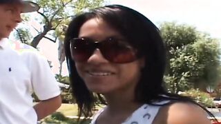 Slender ebony haired Latina 18 Year Old with small titted picked up