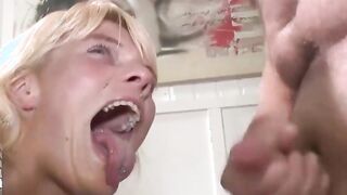 21 Guys cum inside one German blonde pussy with mouth at homemade