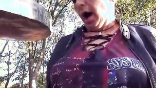 Old dark haired german Older Lady pick up for a point of view