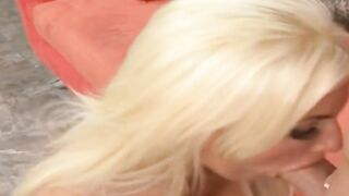 Blonde slut with long titties and a slim body getting