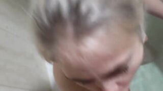 Interrupting her babe bath tub for a quick bj