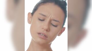 Cute dark haired uses her chopsticks to masturbate to an orgasm