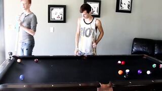 Hot twinks threesome fuck each other bareback on the table