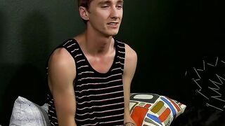Hung skinny Jayboy twink tugging on his dick on the couch